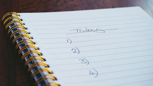 A checklist in a notebook titled “Today